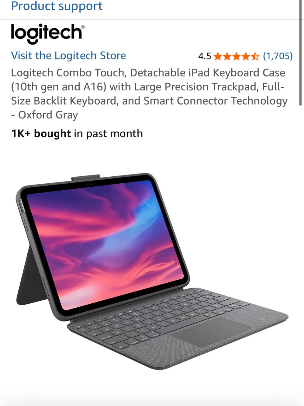 Logitech Combo Touch Detachable Keyboard Case in Oxford Gray